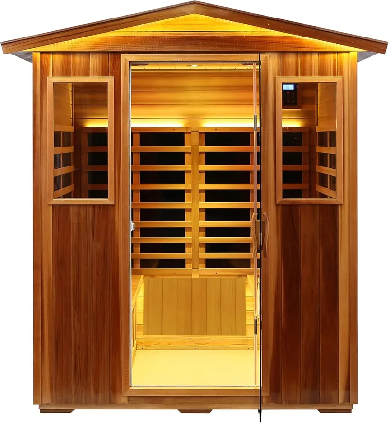 KUNSANA Red Cedar 4 Person Outdoor Ultra-Low EMF（0.5mg） Infrared Sauna