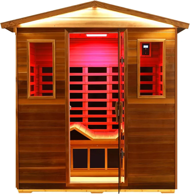 KUNSANA Red Cedar Ultra Low EMF Far Infrared Outdoor Sauna 3 Person with Ergonomic Seat